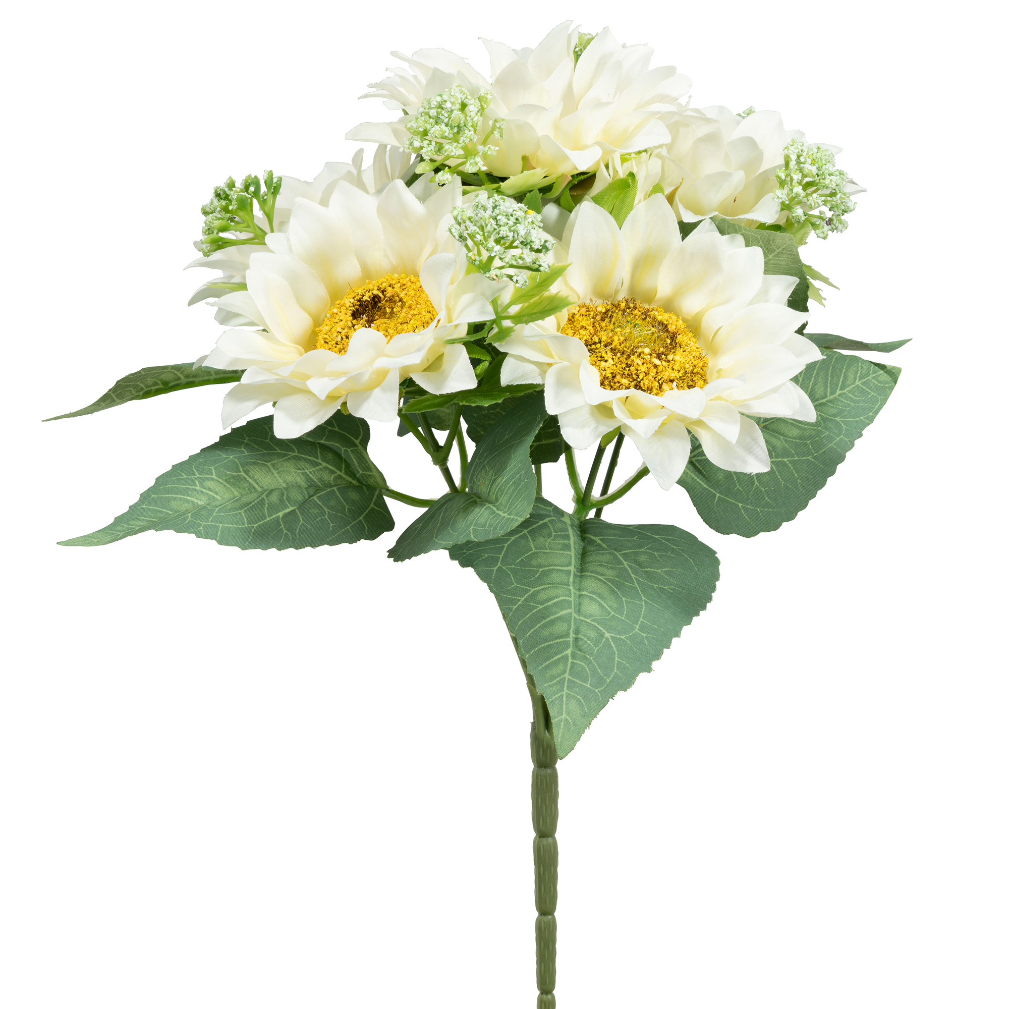 5 Head Sunflower Bouquet 12" - White