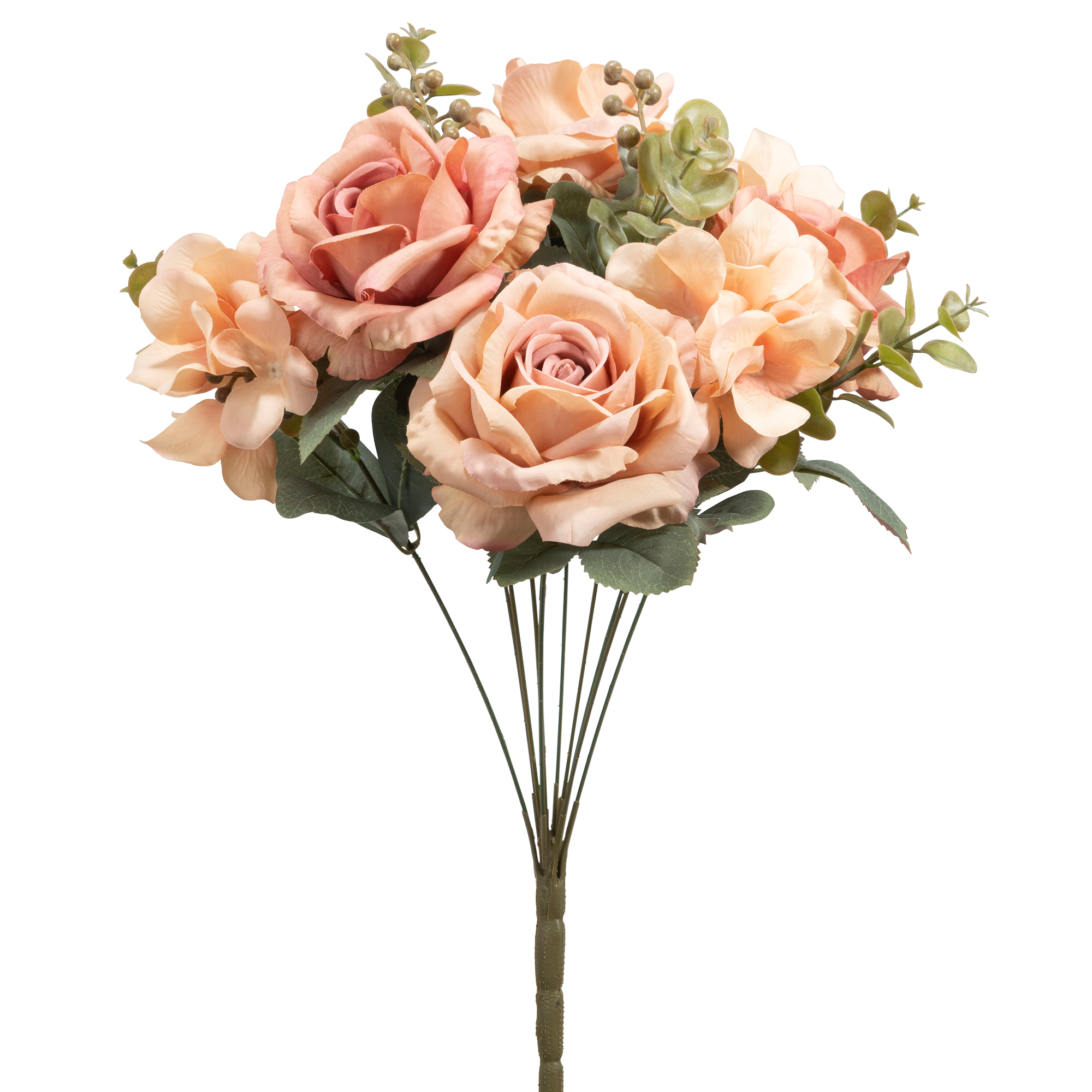 10 Head Antique Rose And Hydrangea Bush 18" - Pink & Blush