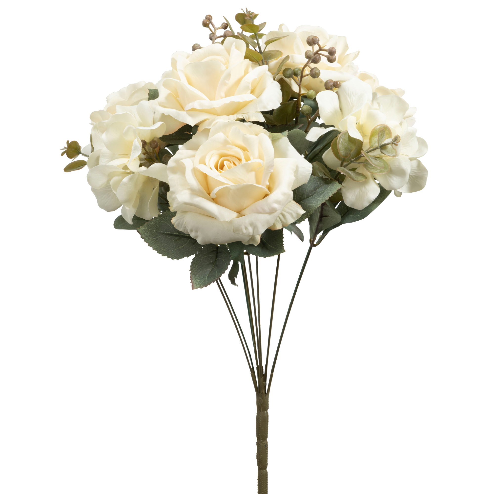 10 Head Antique Rose And Hydrangea Bush 18" - White