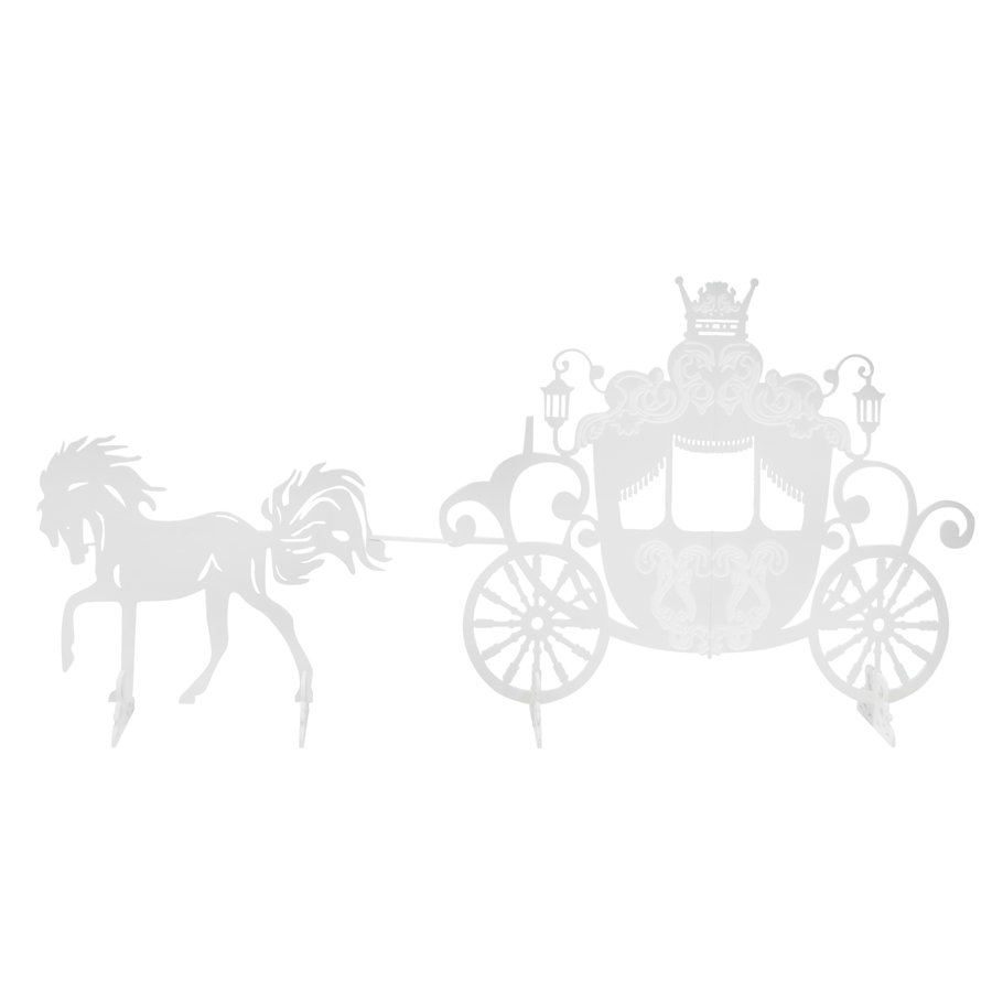 Wood Carriage with Horses - White