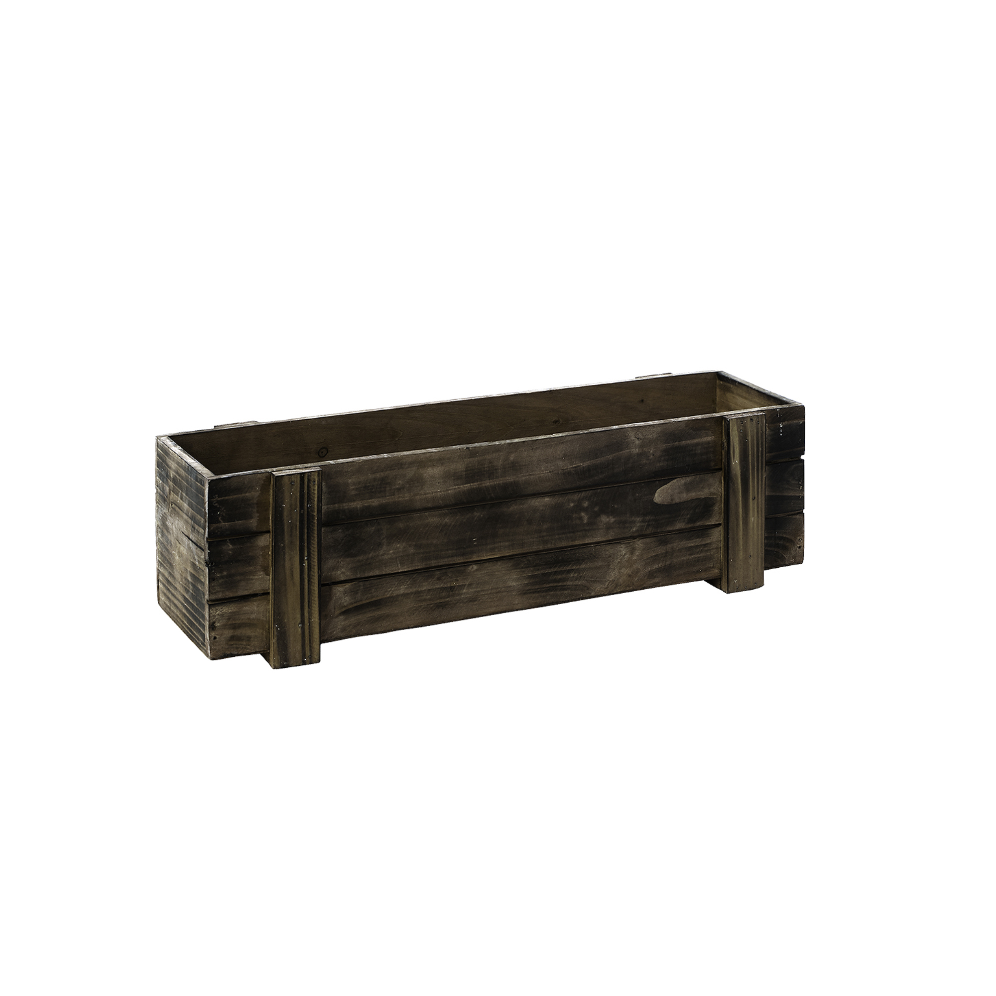 Smoked Brown Rustic Natural Wood Planter Box w/ Removable Plastic Liners