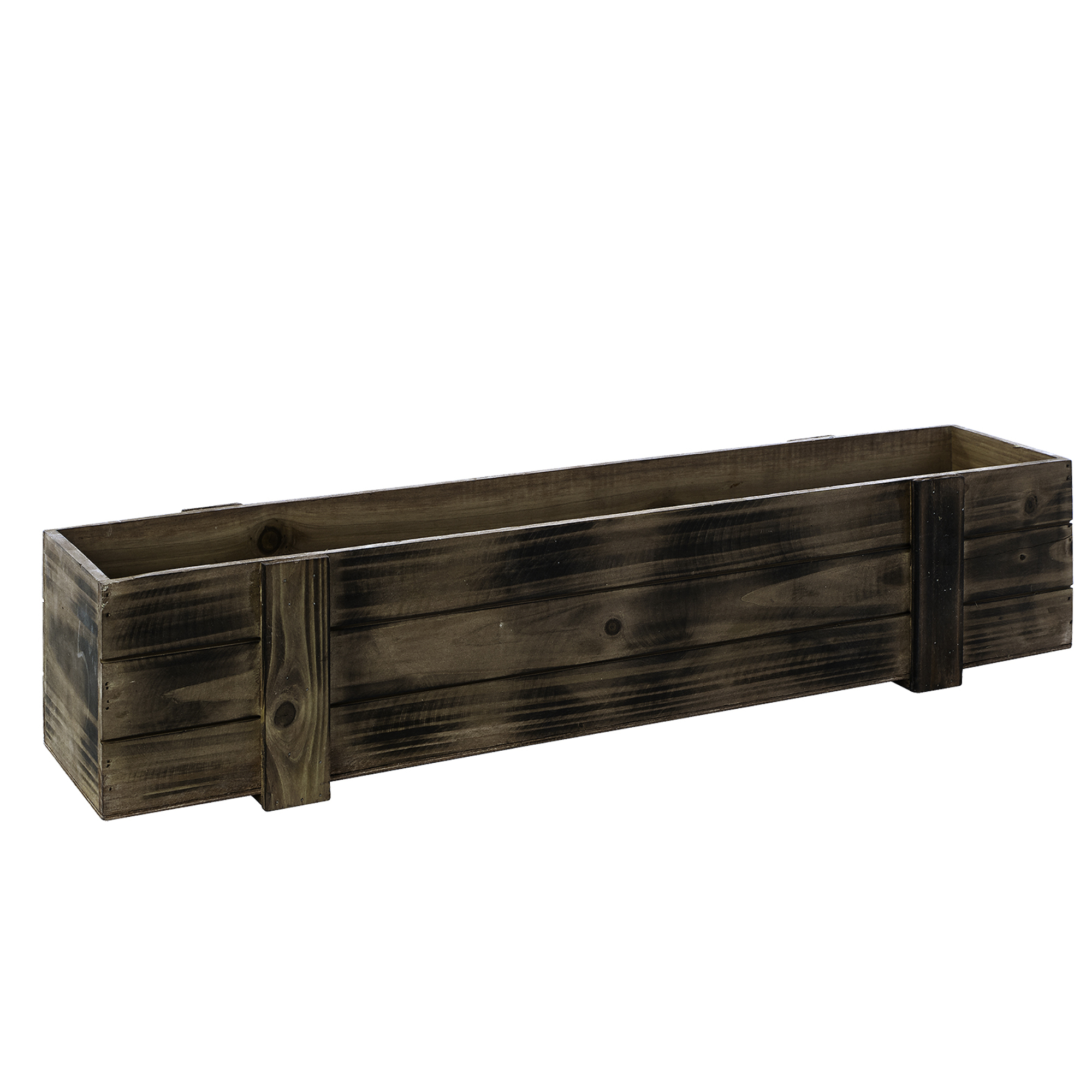Smoked Brown Rustic Natural Wood Planter Box w/ Removable Plastic Liners