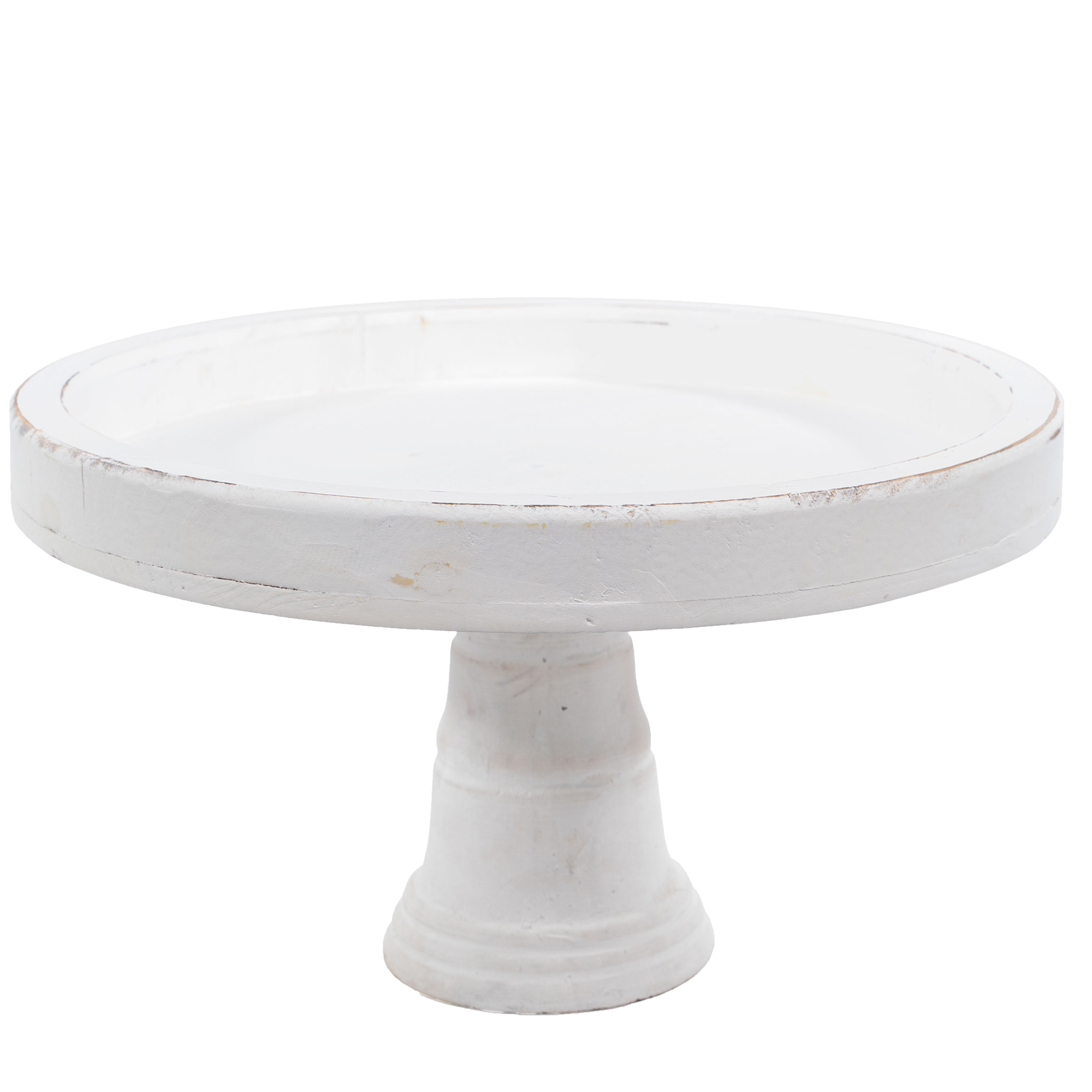 Rustic Wood Pedestal Cake Stand 7" - White