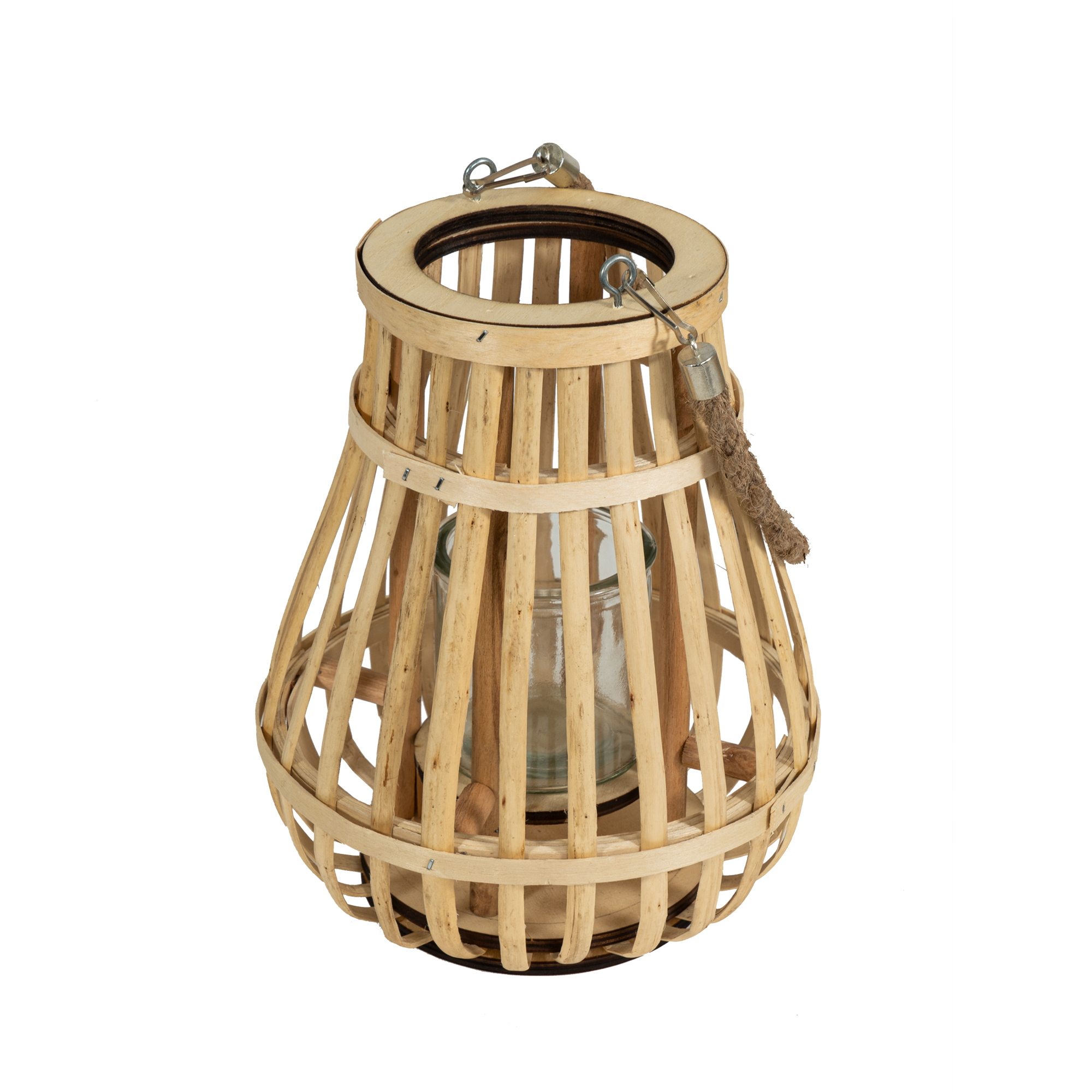 Rattan Lantern With Glass Candle Holder 10"