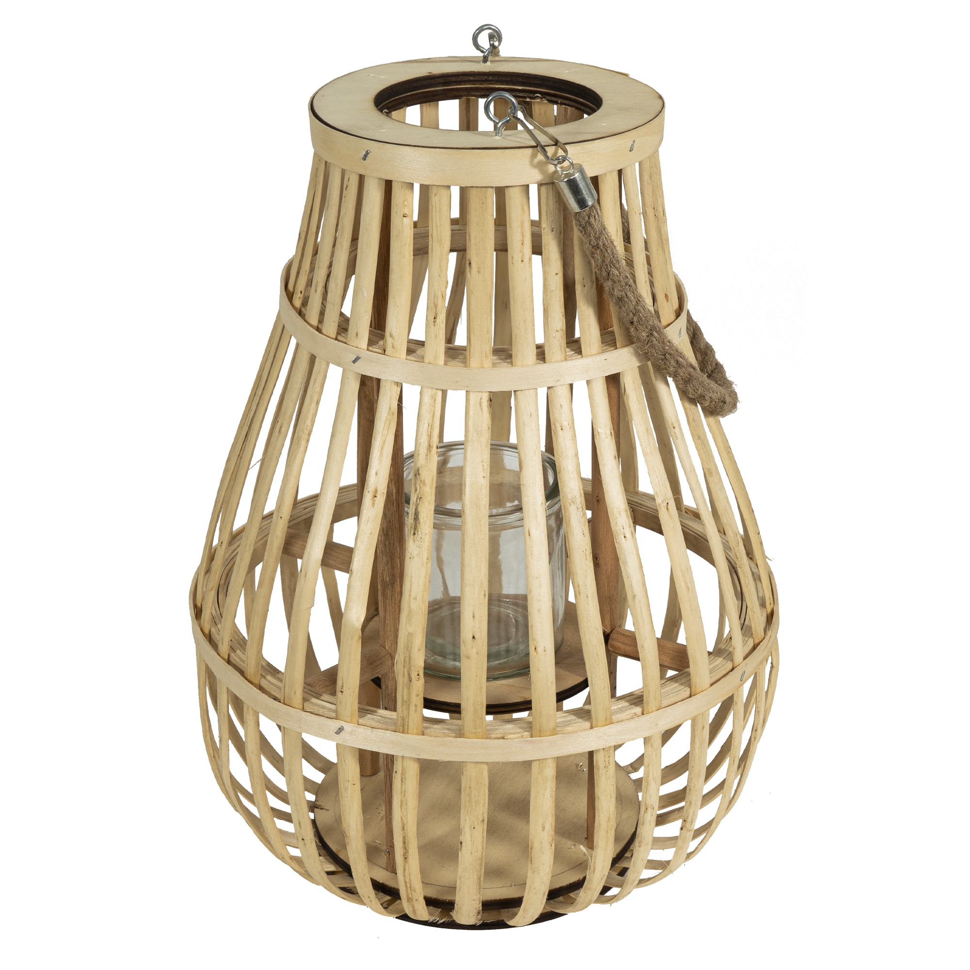 Rattan Lantern With Glass Candle Holder 14"