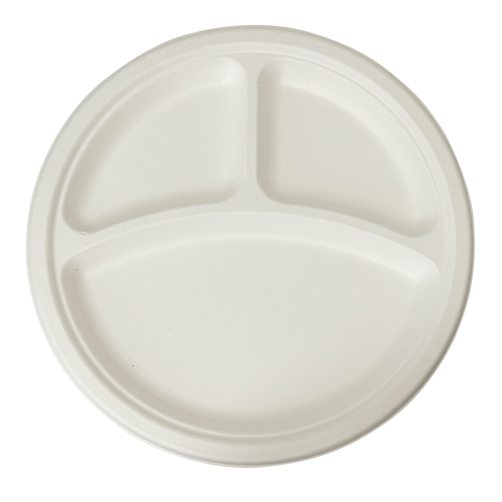 Round 3-Compartment Compostable Fiber Plate 9" 125pc/pack - White