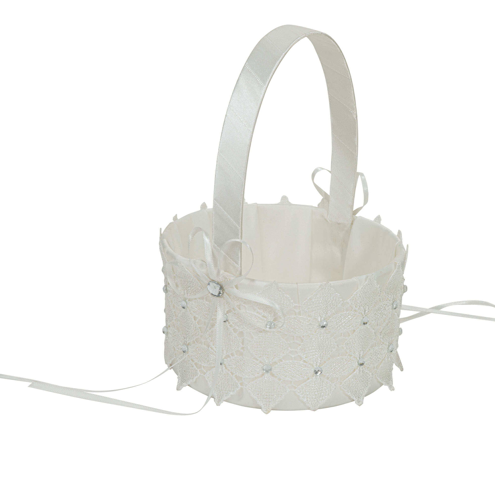 Wedding Basket with Rhinestone Accent - White