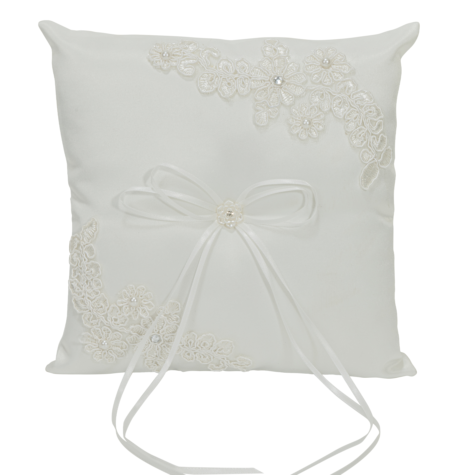 Wedding Pillow with Rhinestone Accent - White