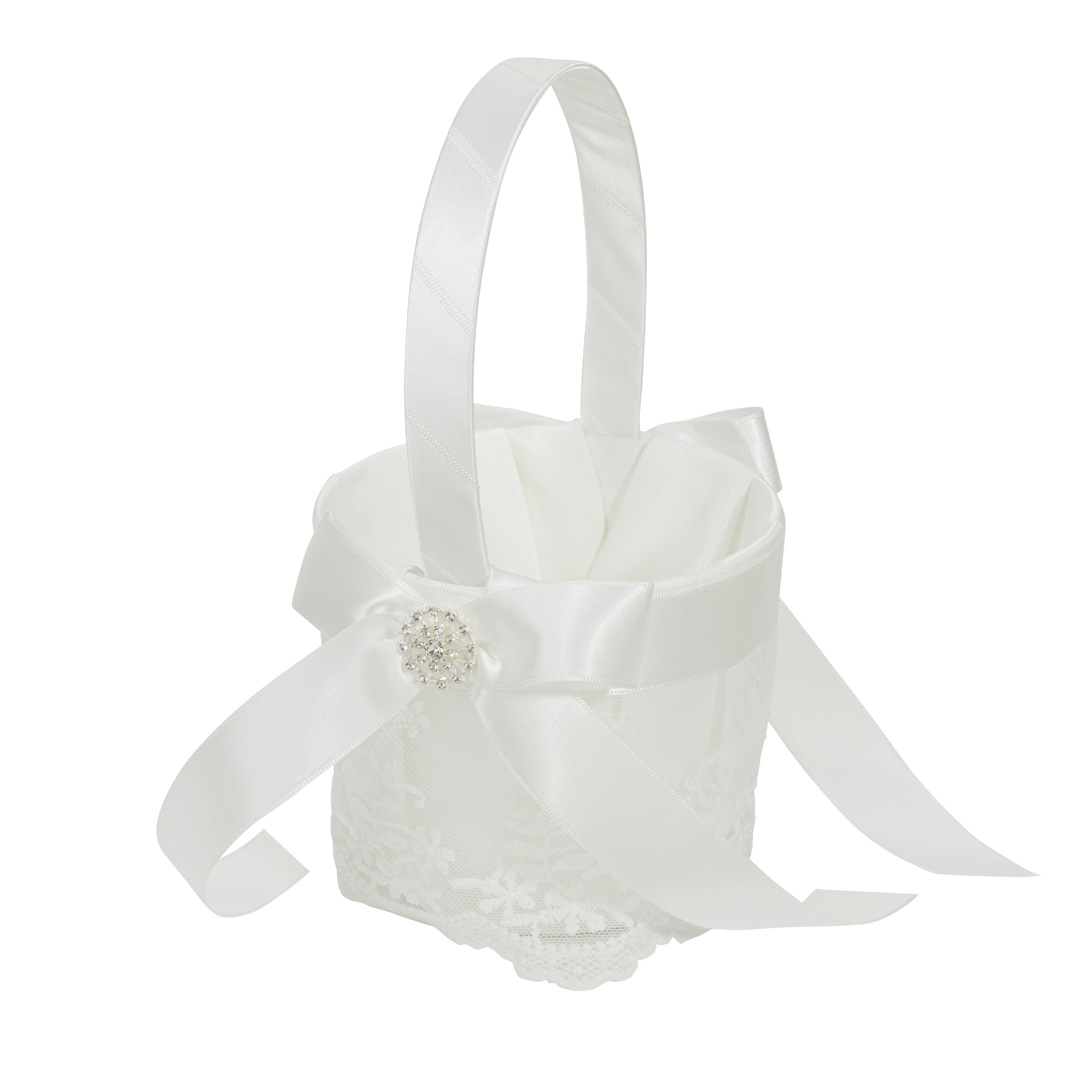 Wedding Basket with Rhinestone Accent - White