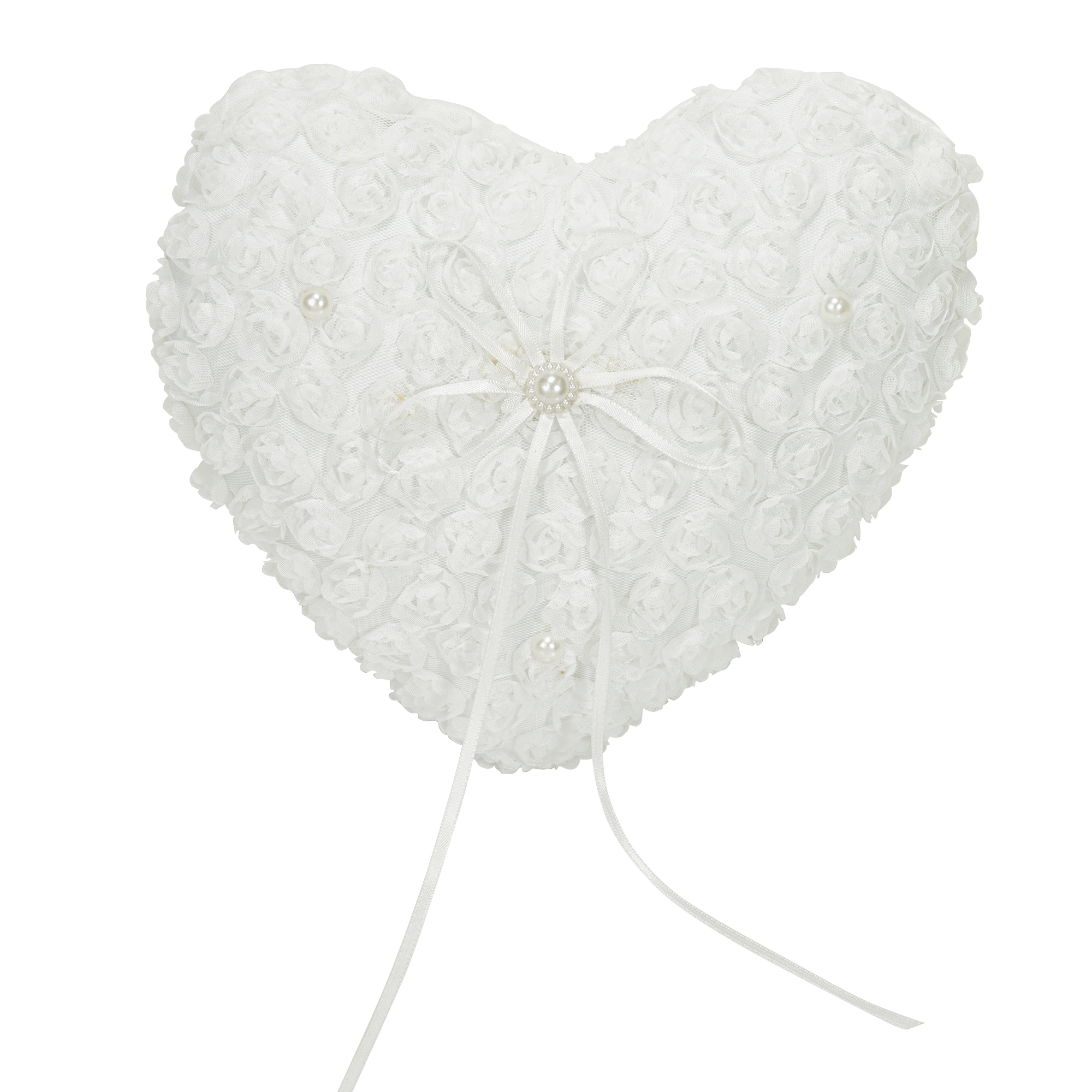 Heart Wedding Pillow with Pearl Accent - White