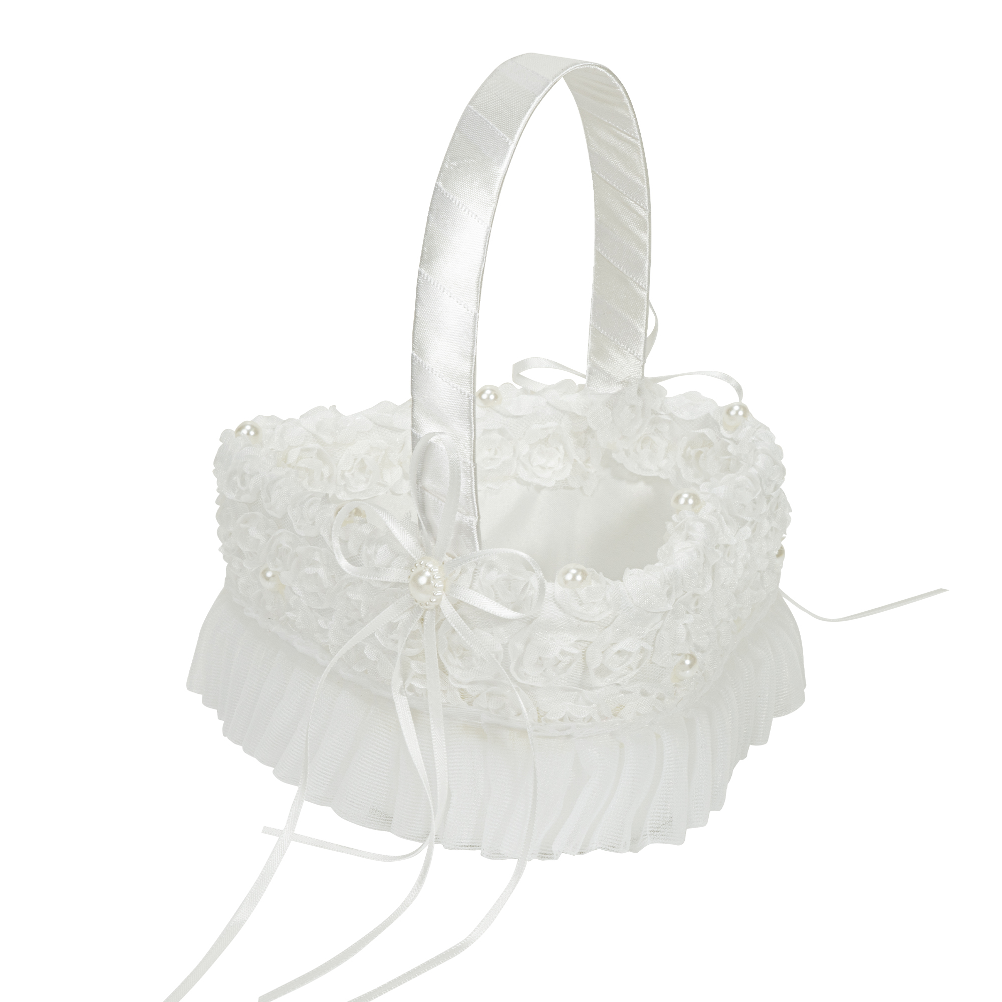 Heart Wedding Basket with Pearl Accent - White