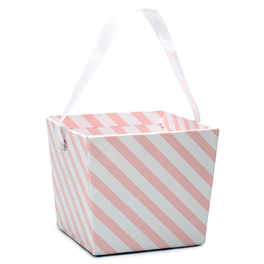 Paper Bucket w/Ribbon Handle, Treats&Favors-Stripe Pink