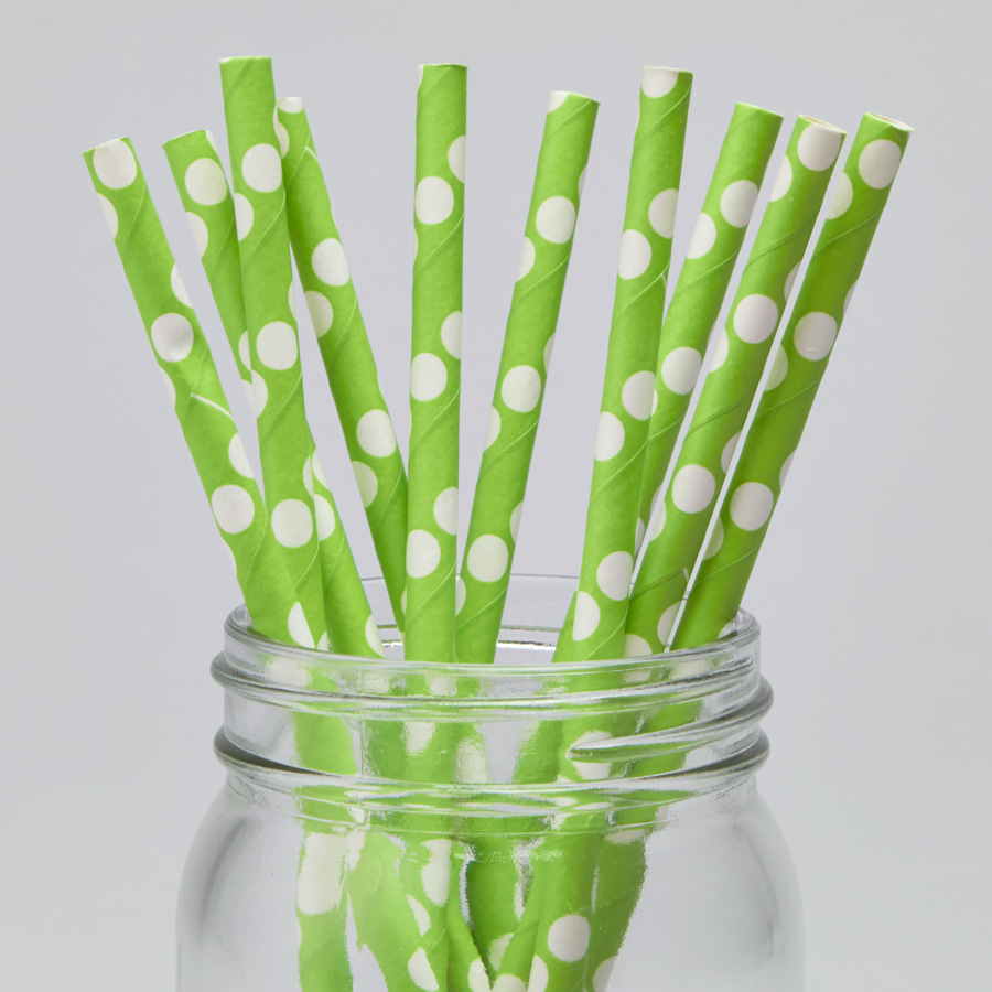 Paper Straws 7 ¾" 10pcs/bag - Polka Dot Apple Green