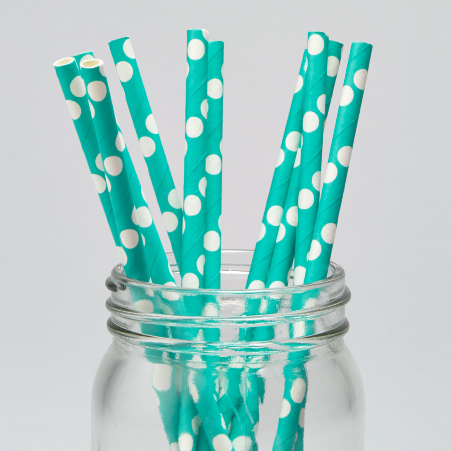 Paper Straws 7 ¾" 10pcs/bag - Polka Dot Aqua