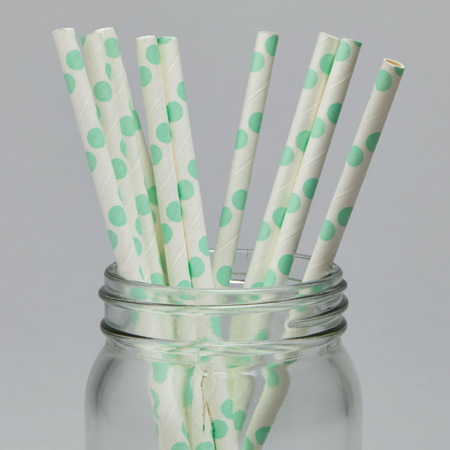 Paper Straws 7 ¾" 10pcs/bag - Polka Dot Mint