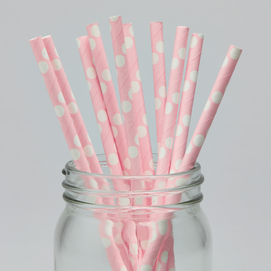 Paper Straws 7 ¾" 10pcs/bag - Polka Dot Pink