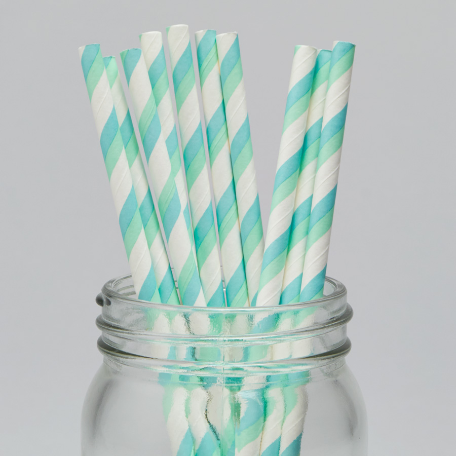 Paper Straws Diagonal Stripes 7 ¾" 10pcs/bag - Blue