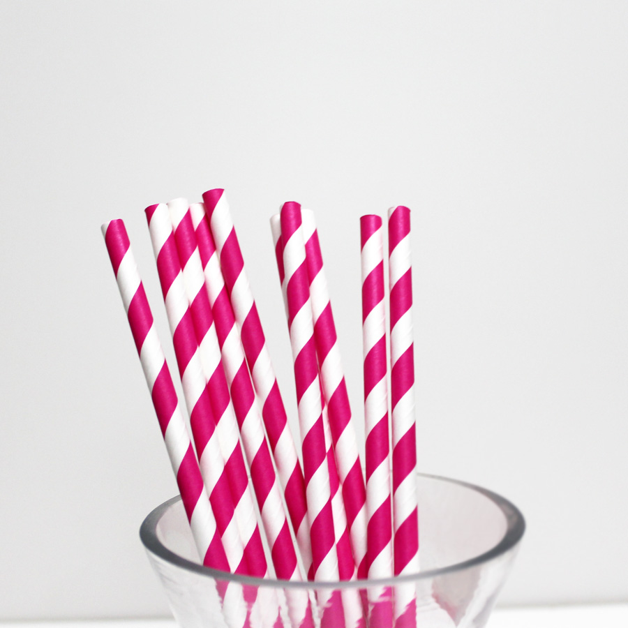 Paper Straws Diagonal Stripes 7 ¾" 10pcs/bag - Fuchsia