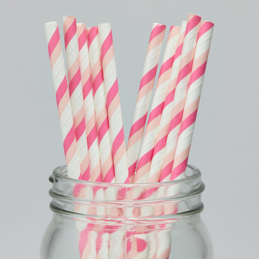 Paper Straws Diagonal Stripes 7 ¾" 10pcs/bag - PINK