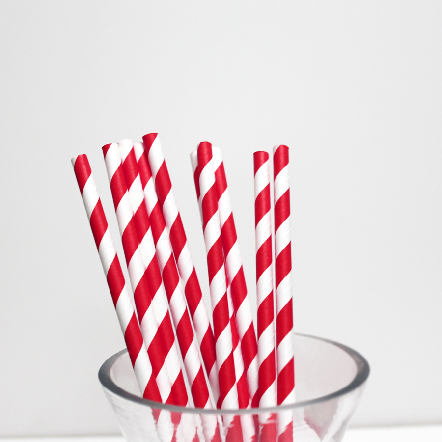 Paper Straws Diagonal Stripes 7 ¾" 10pcs/bag - Red