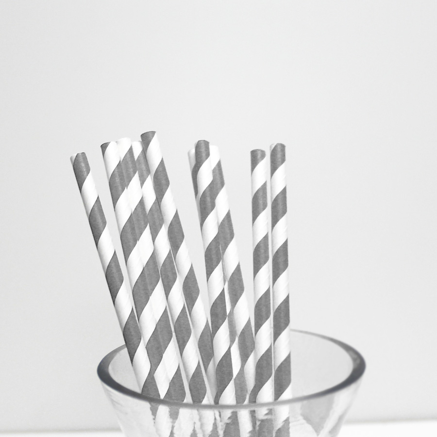 Paper Straws Diagonal Stripes 7 ¾" 10pcs/bag - Silver