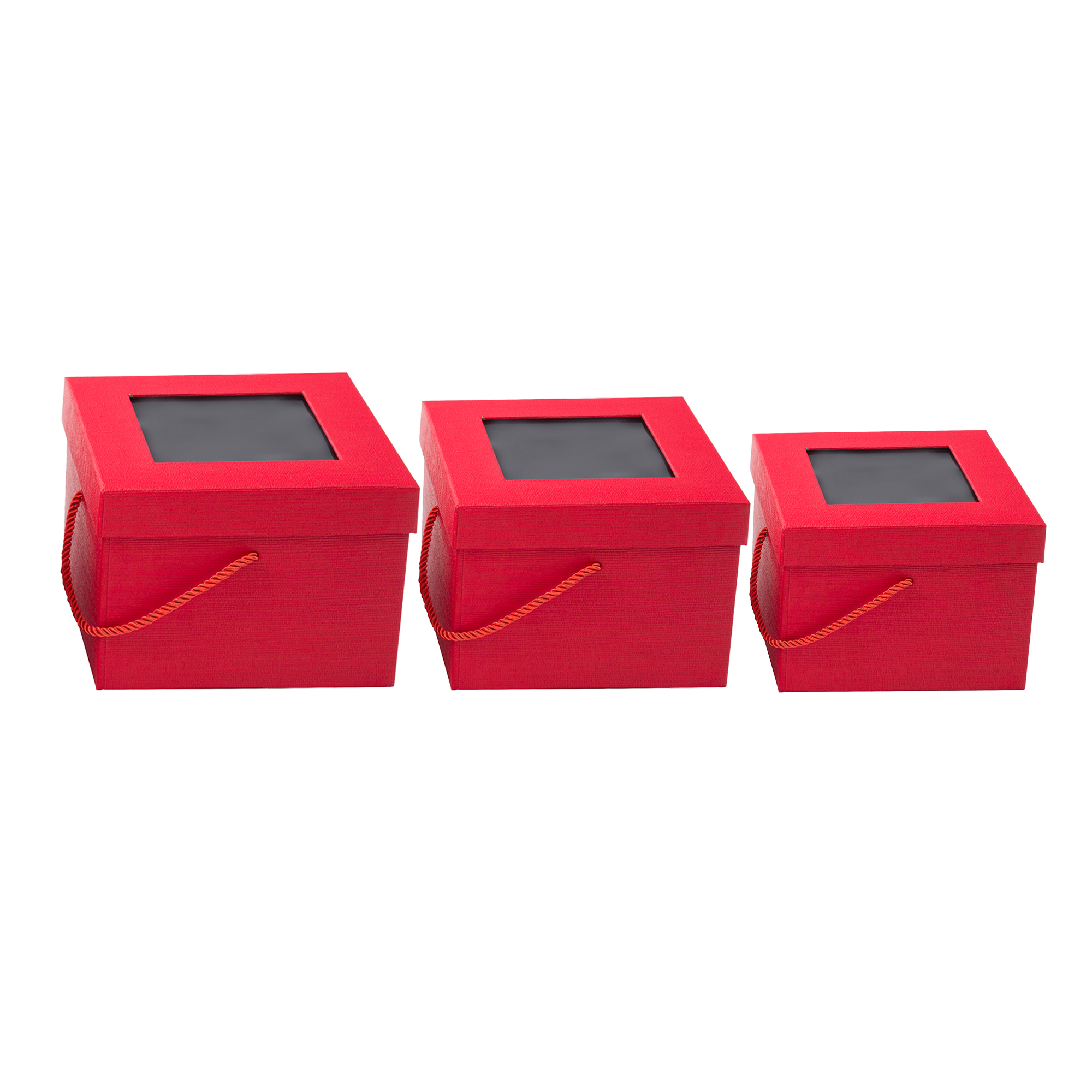 Nested Square Floral Boxes 3pc/set - All Red