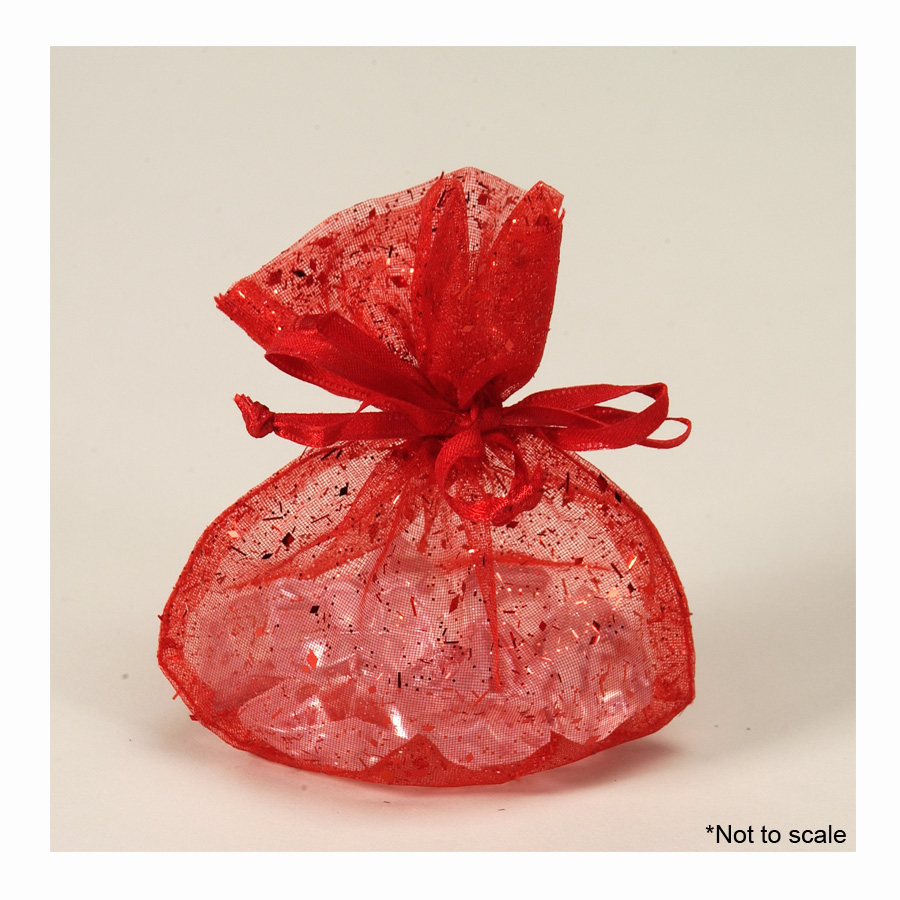 Glittered Organza Bags 3pc/bag - Red