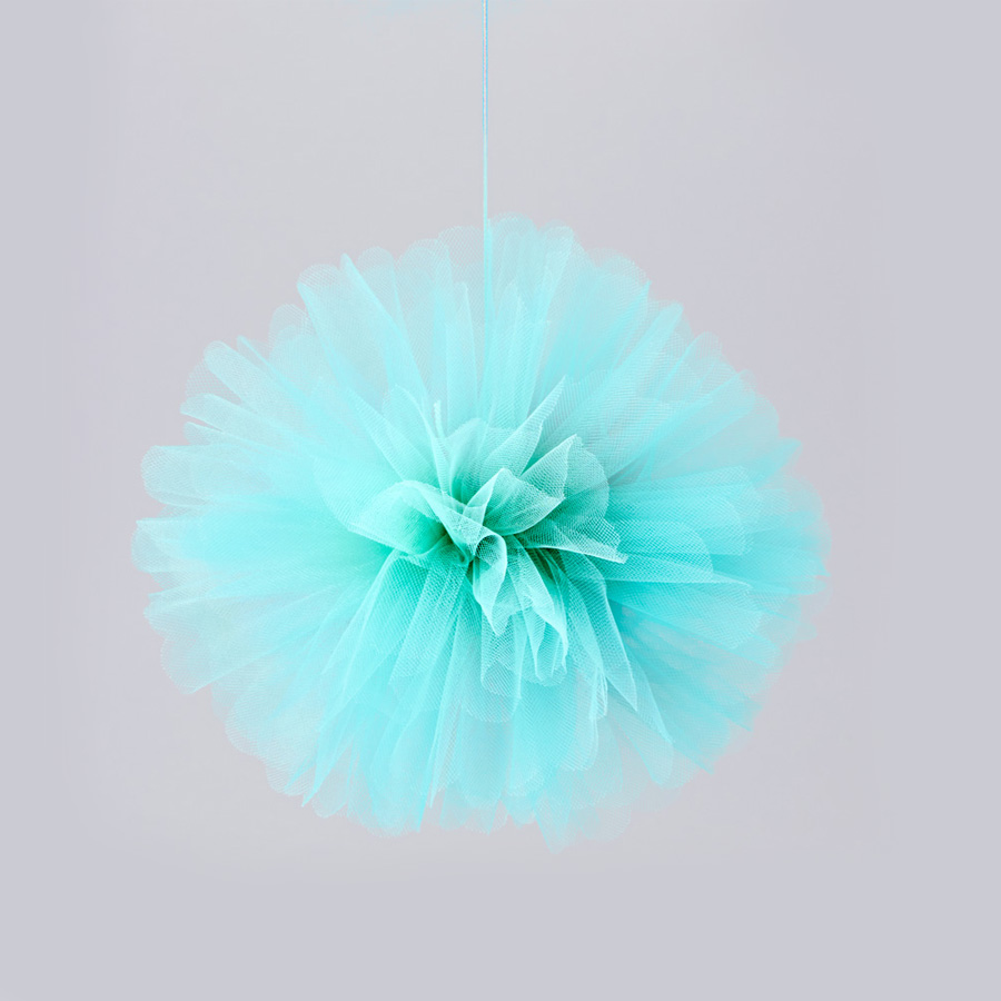 Tulle Flower Balls 8" 4pc/bag - Aqua