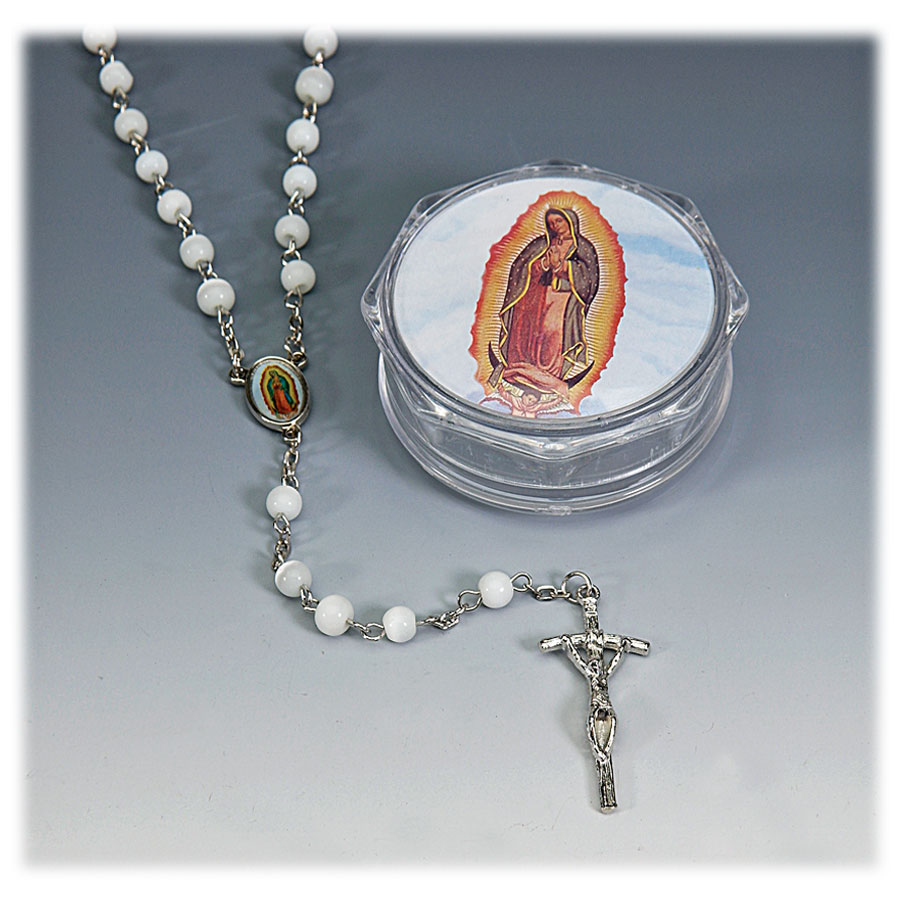 Italian Designed Rosary 19 ½” with Guadalupe Picture Gift box