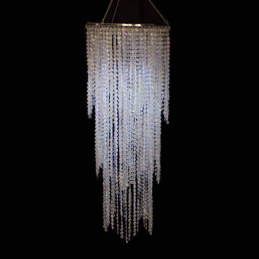 Crystal Iridescent Diamond Cut Chandelier Long Three Layered with LED