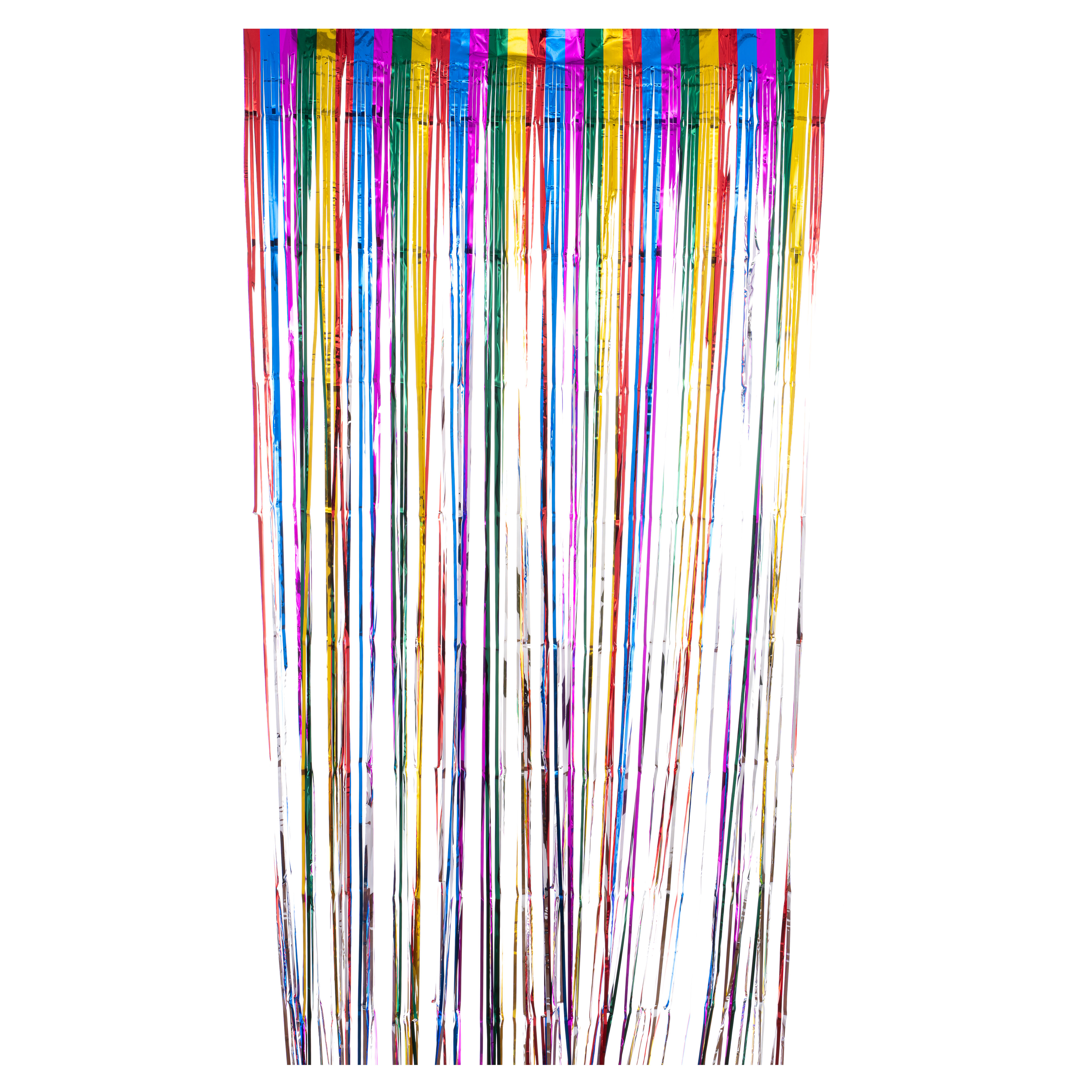 Rainbow Multicolor Metallic Foil Fringe Curtain 96"
