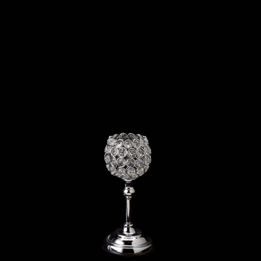 Crystal Ball Candle Holder Stand  9½" - Silver