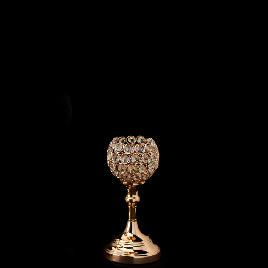 Crystal Ball Candle Holder Stand  9½" - Gold