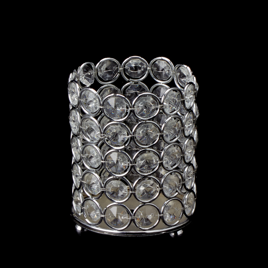 Crystal Gem Pillar Votive Candle Holder 4 3/8" - Silver