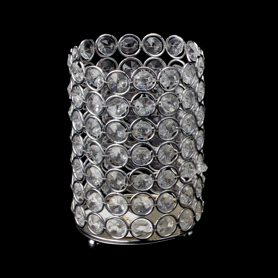 Crystal Gem Pillar Votive Candle Holder 6"- Silver