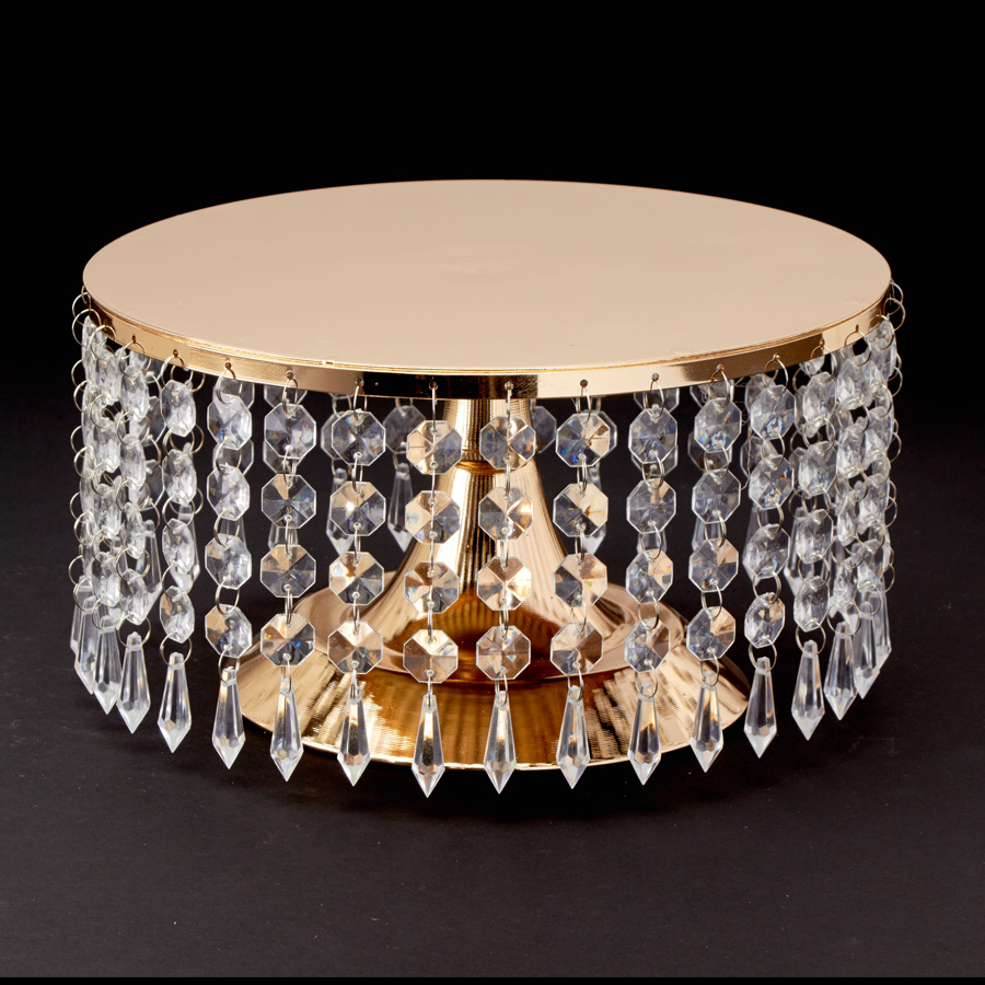 Crystal Beaded Cake Stand & Centerpiece Riser 10" - Gold
