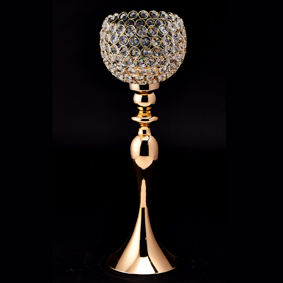 Crystal Globe Candle Holder Stand 24" - Gold