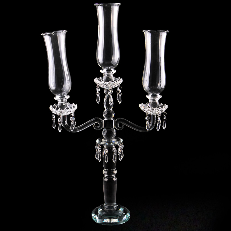 Crystal Candelabra 3 arm Glass Hurricane Globes 31"