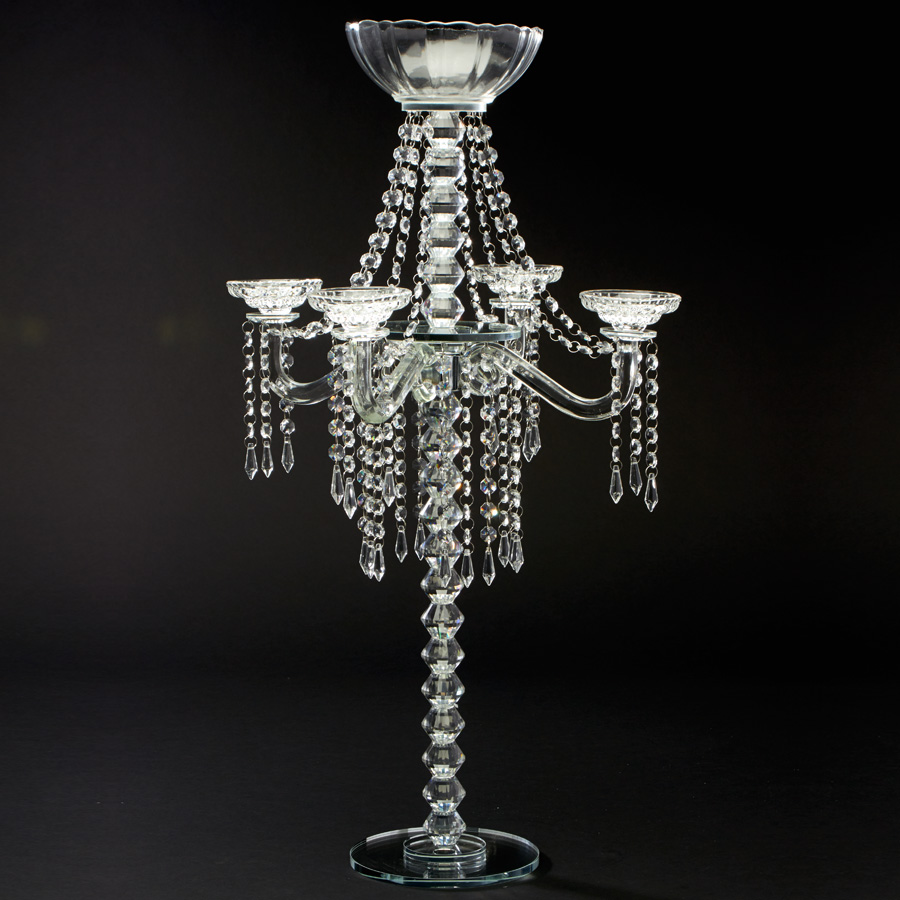 Crystal Beaded Candelabra with Large Flower Bowl 30½"