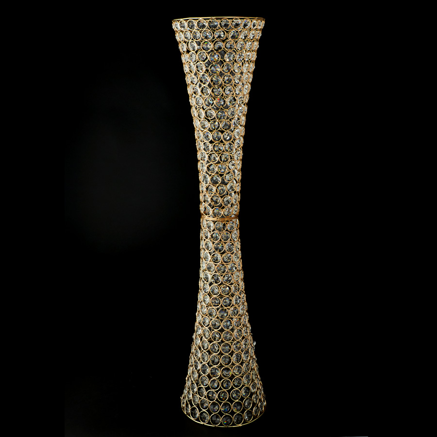 Crystal Hurricane Vase For Flowers 35 ½" - Gold