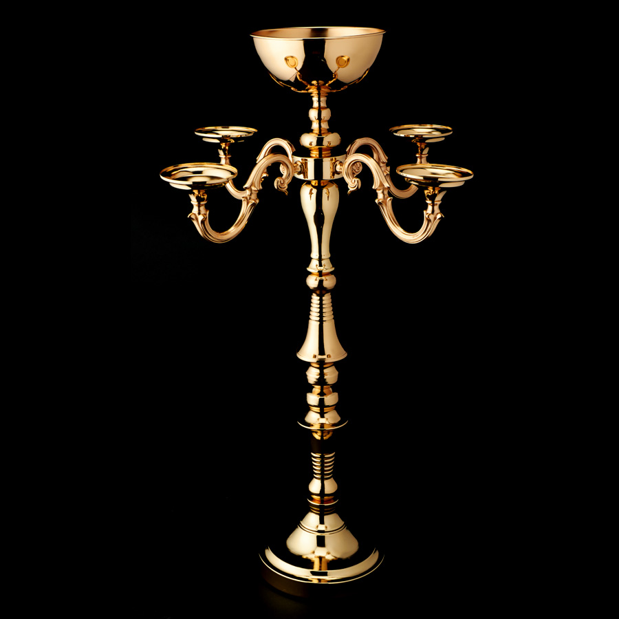 Metal 5 Arm Candelabra with Flower Bowl 33¼" - Gold