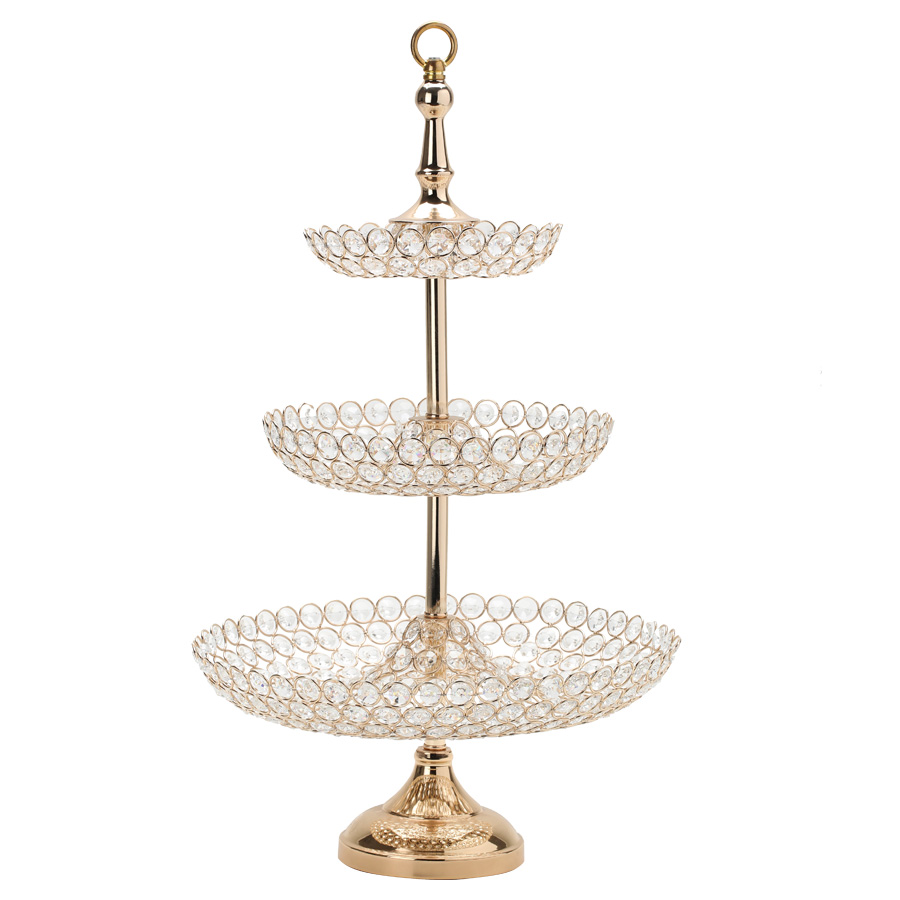 Crystal 3 Tier Treat Stand 26" - Gold