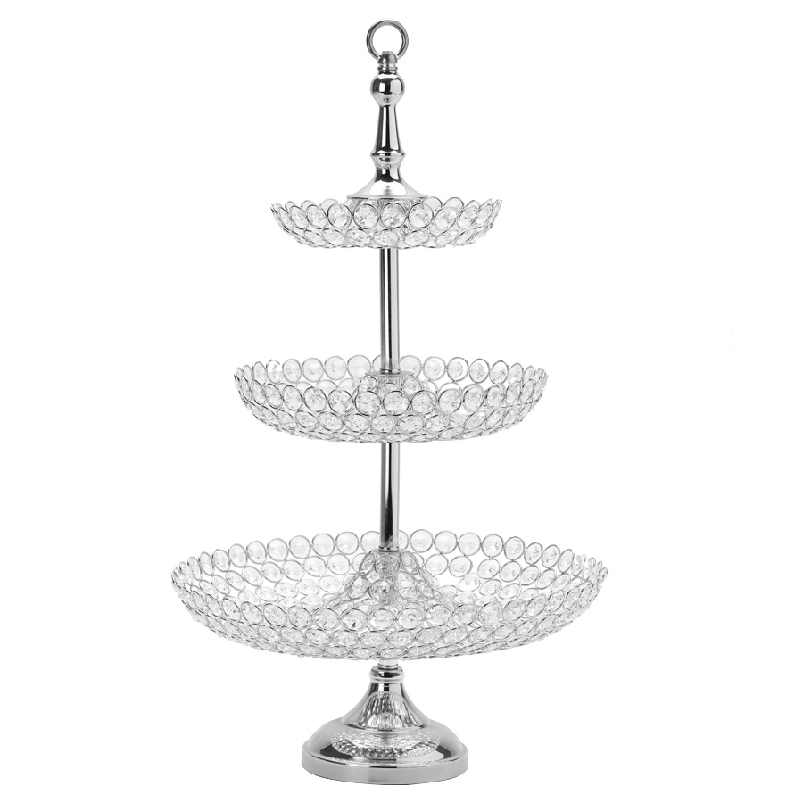 Crystal 3 Tier Treat Stand 26" - Silver