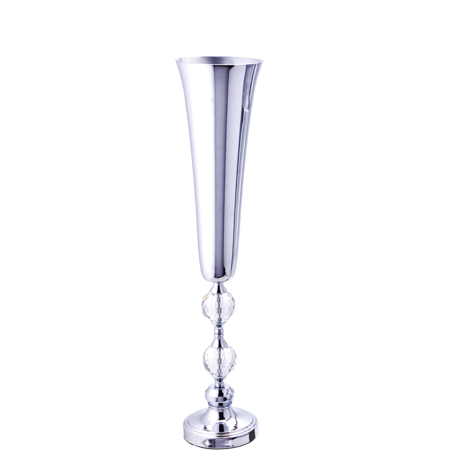 Aluminum Trumpet Vase with Two Crystals - Silver