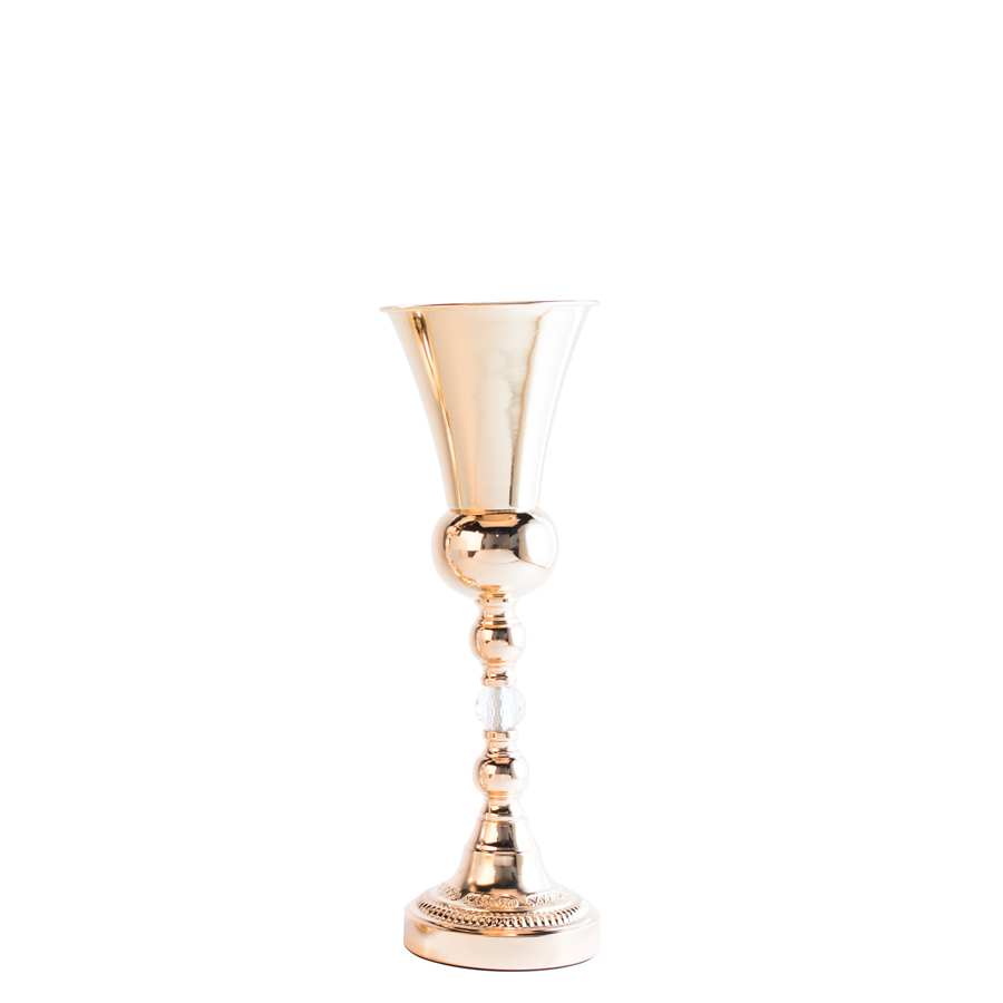 Aluminum Trumpet Vase with Crystal 20" - Gold