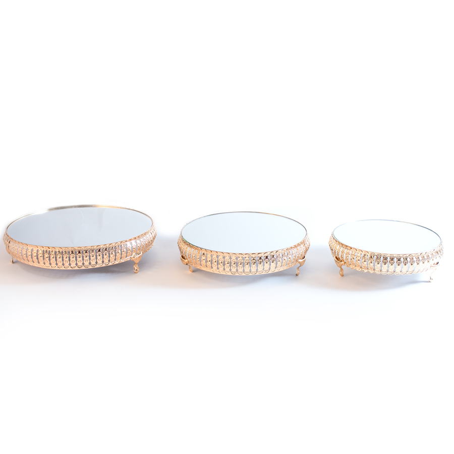 Metal Round Cake Stand With Mirror Top 3pc/set - Gold