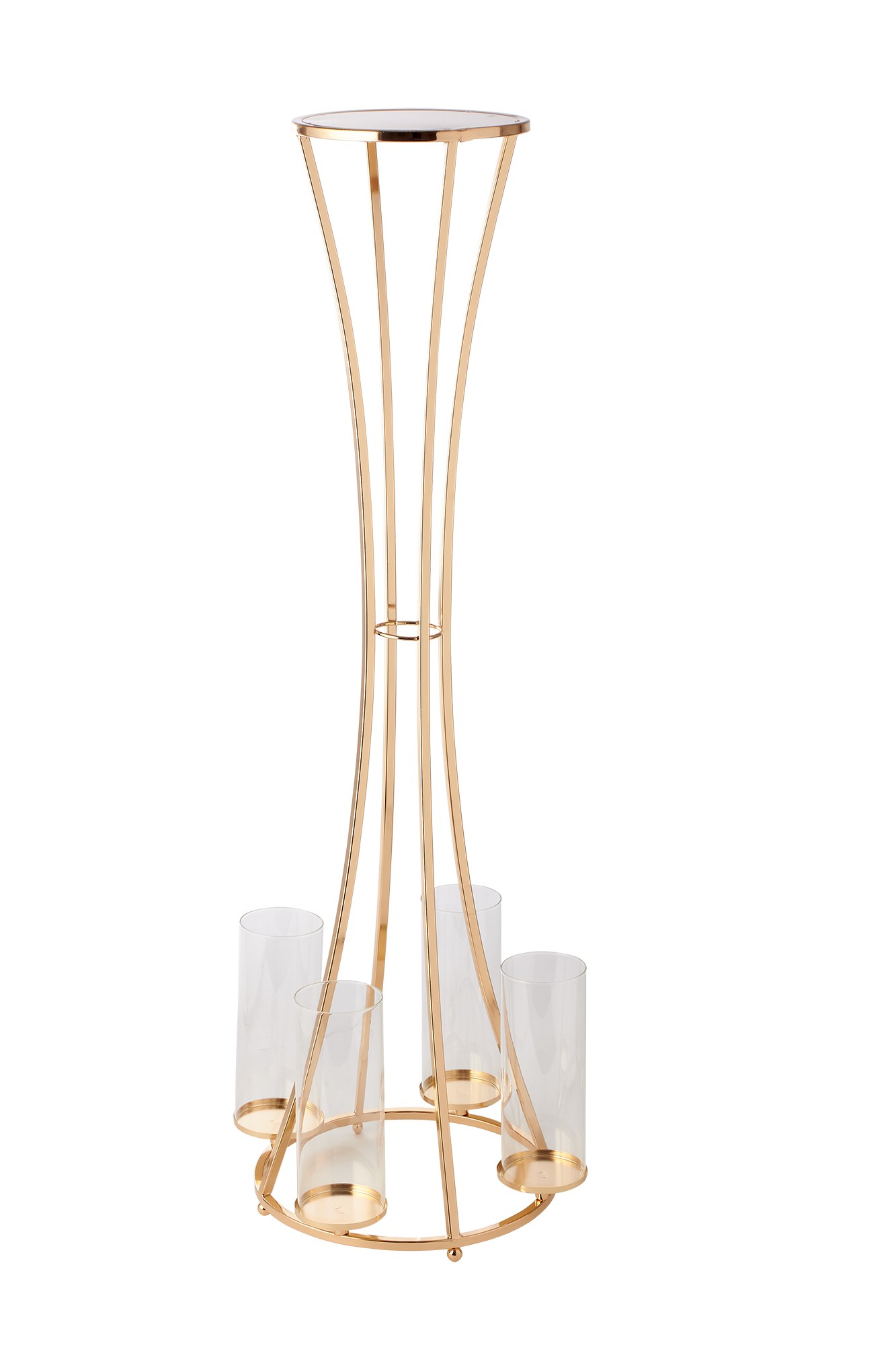 Floor Standing Hour Glass Metal Floral Riser 38½“ - Gold