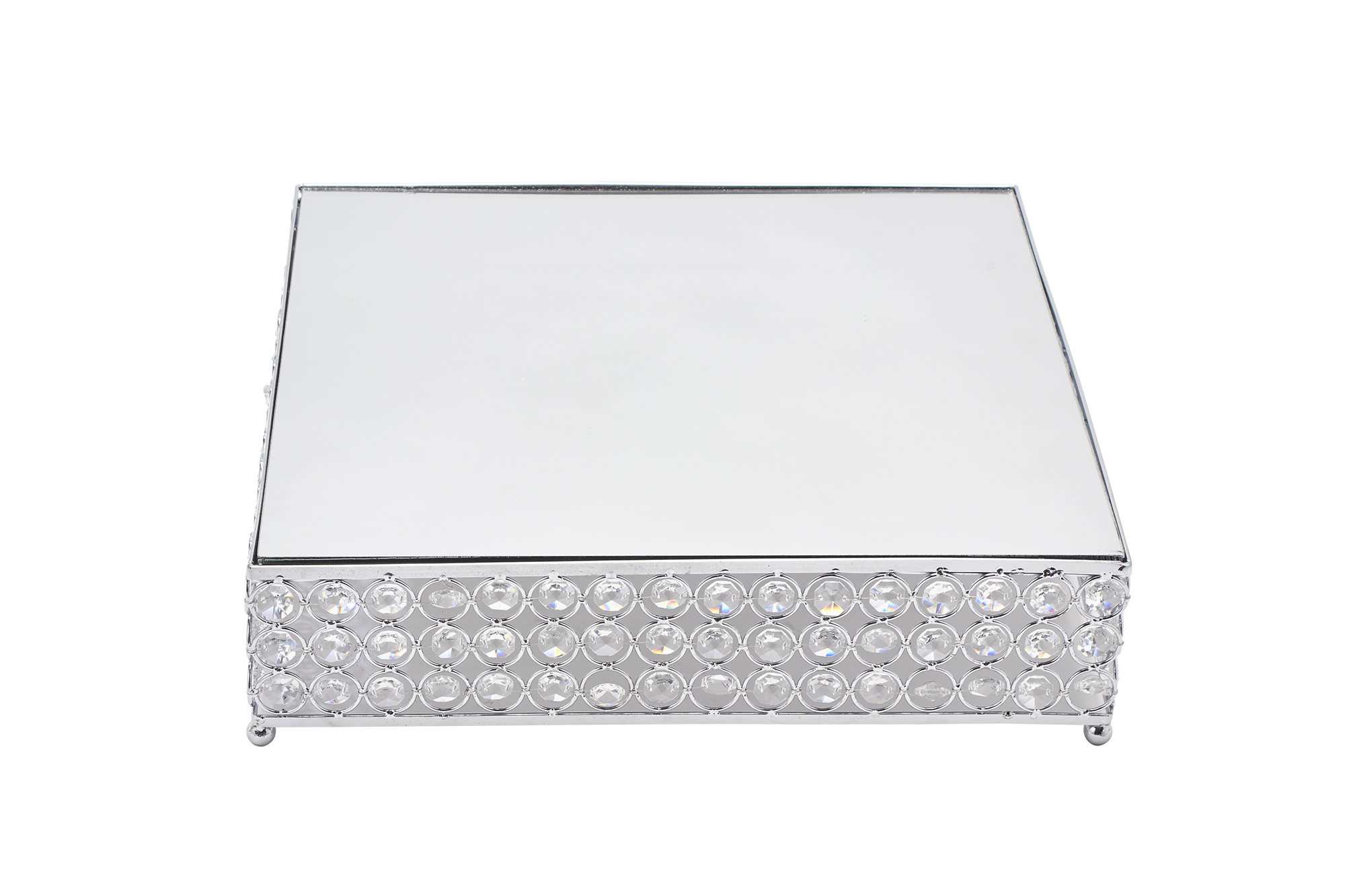 Square Crystal Cake Stand 14" - Silver
