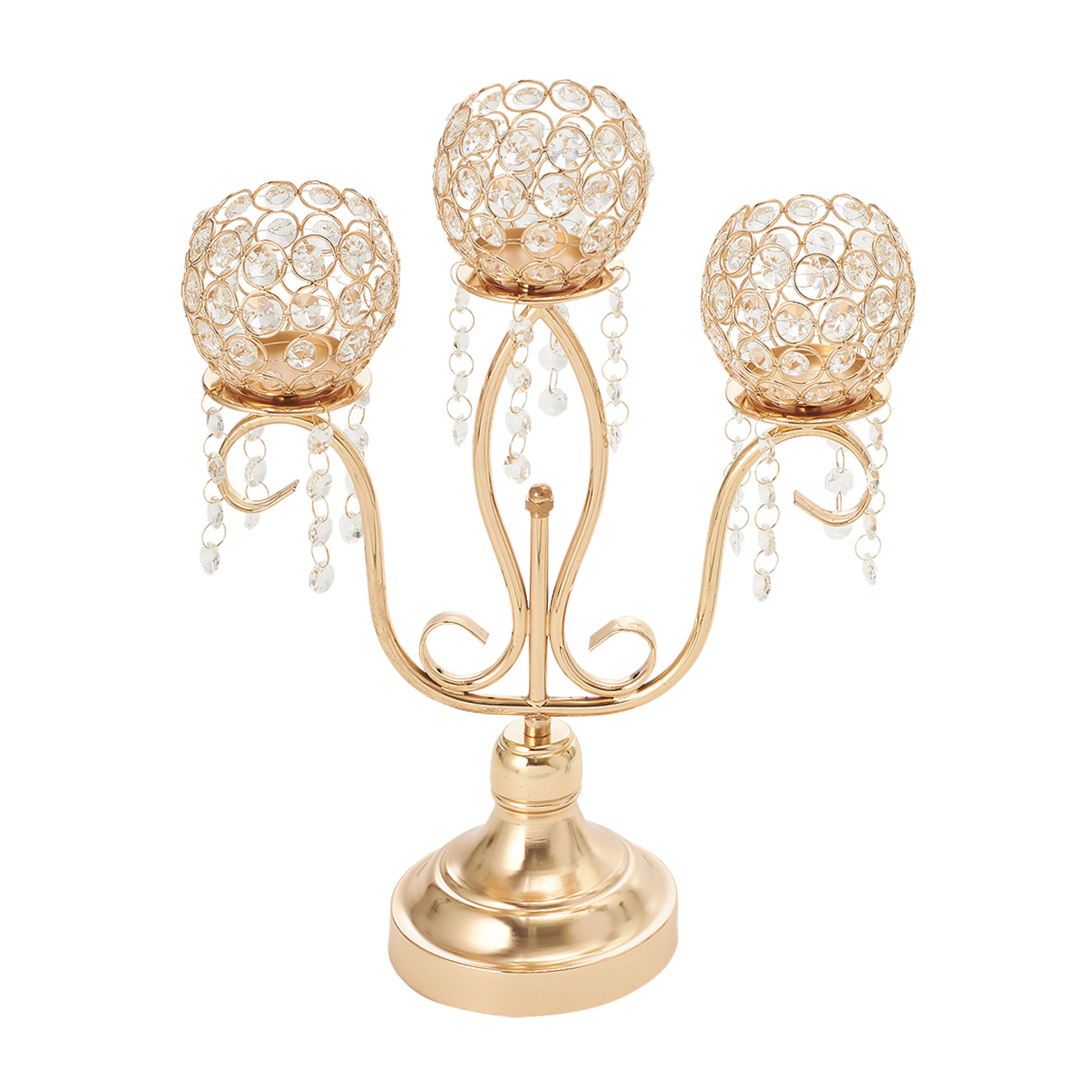 3 Arm Crystal Metal Candle Holder 16¾" - Gold