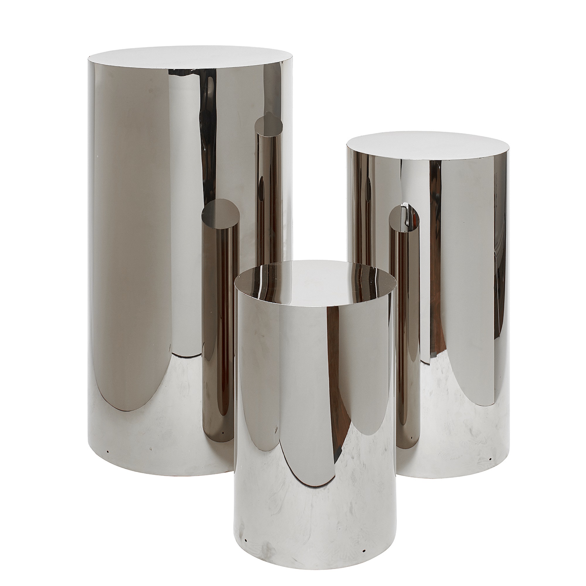 Metal Cylinder Pedestals Display 3pc/set - Silver